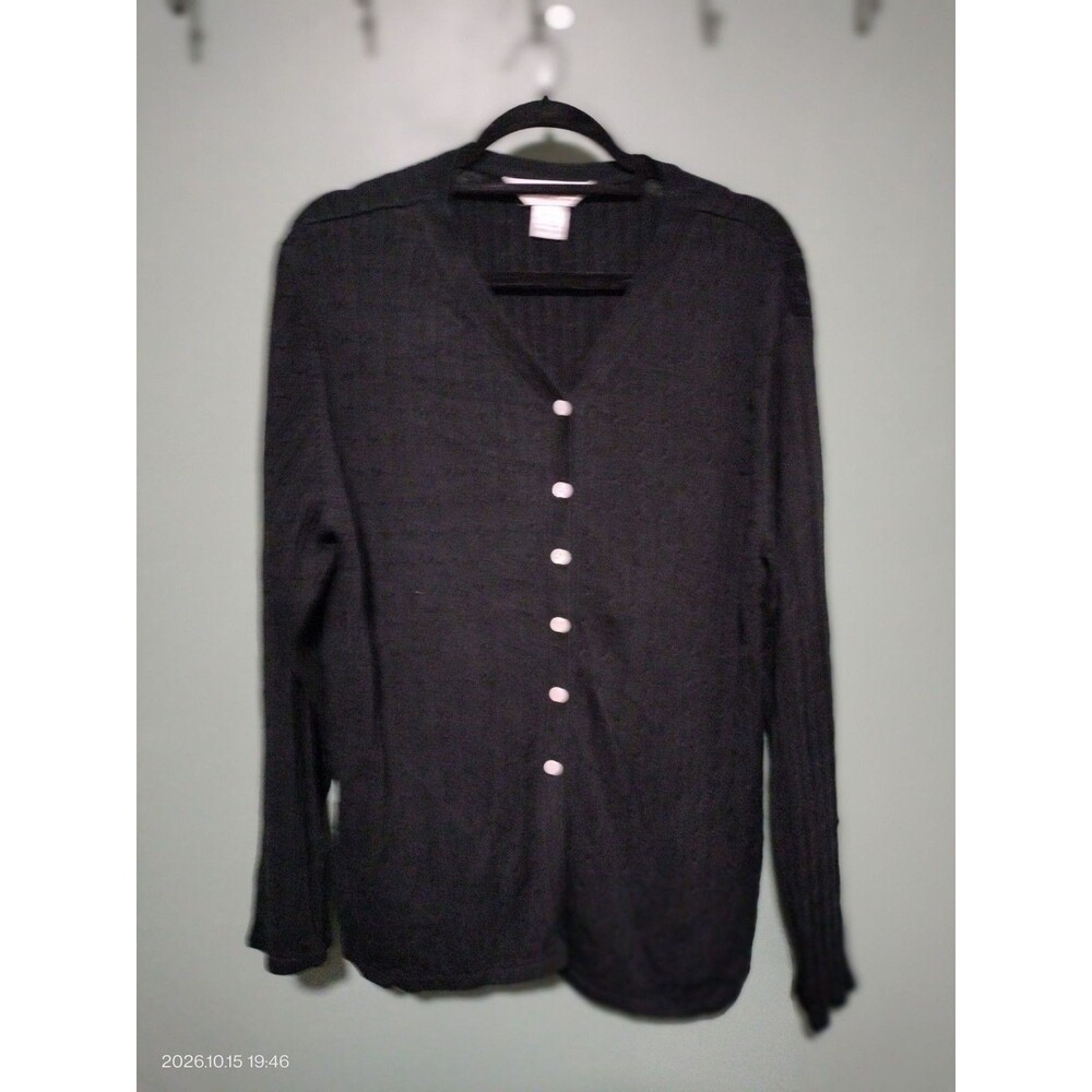 Norm Thompson Vintage 100% Silk Ribbed V-Neck Cardigan Sweater XL